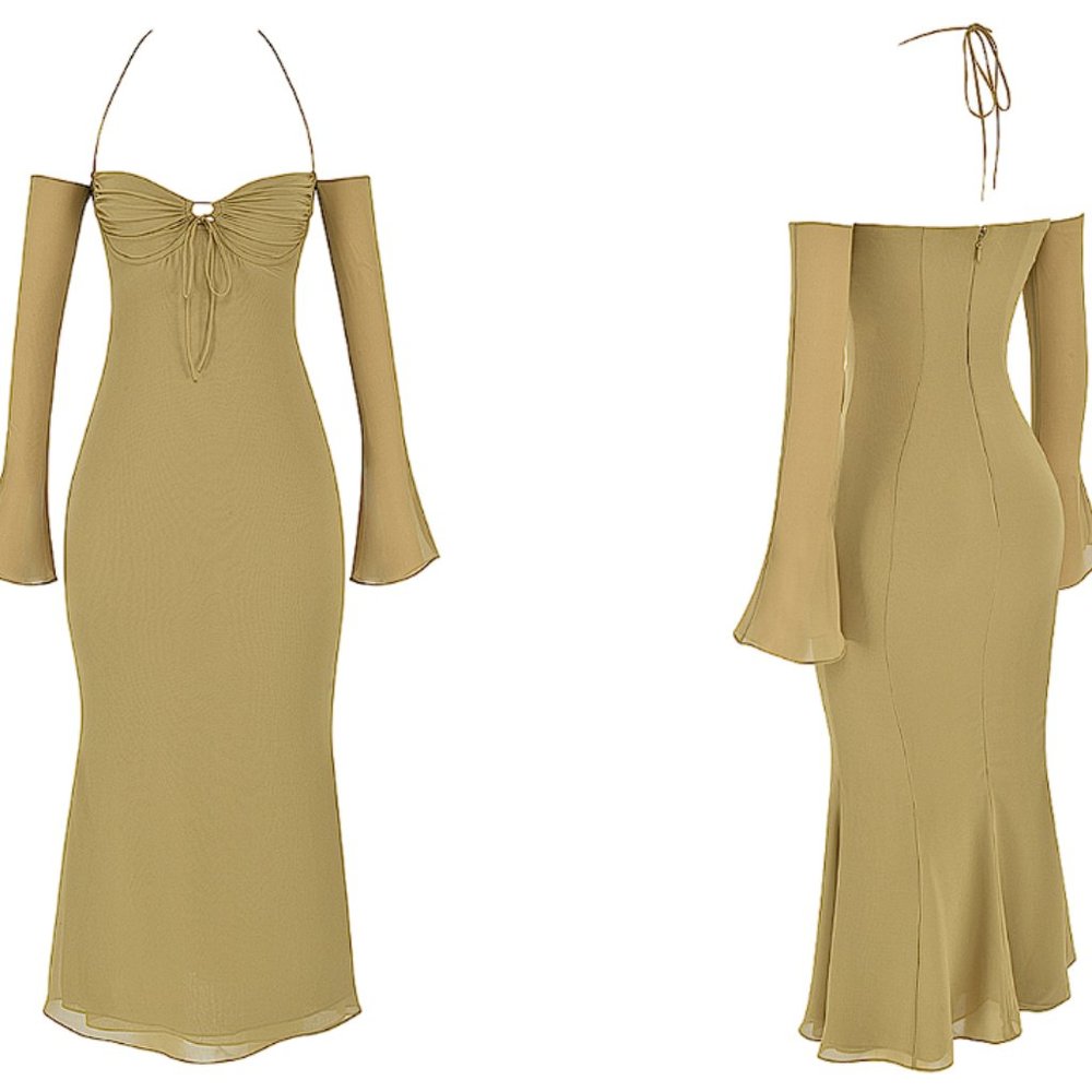 HOUSE OF CB 'Naomi' Olive Halter Midi Dress NWOT - Picture 6 of 9